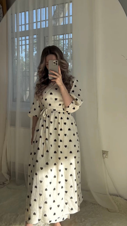 Wrap dress with heart pattern