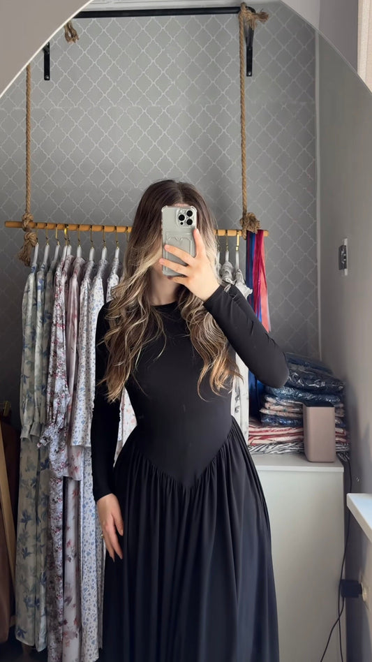 Black maxi dress with V-neck