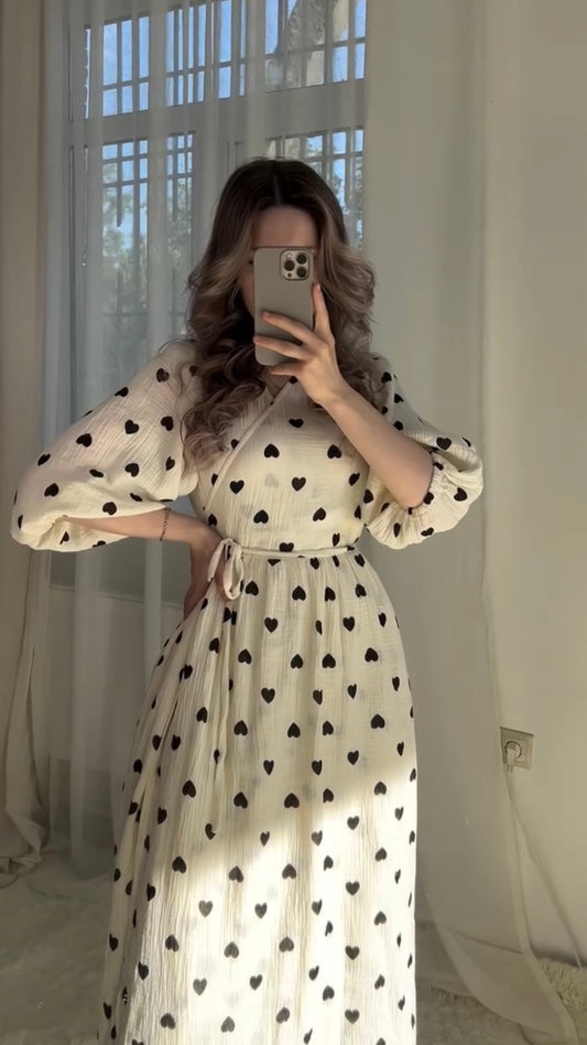 Wrap dress with heart pattern