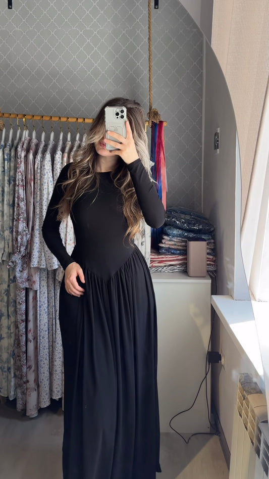 Black maxi dress with V-neck