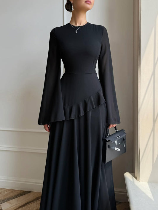 Maxikleid aus Chiffon mit Blütenapplikationen