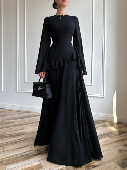 Maxikleid aus Chiffon mit Blütenapplikationen