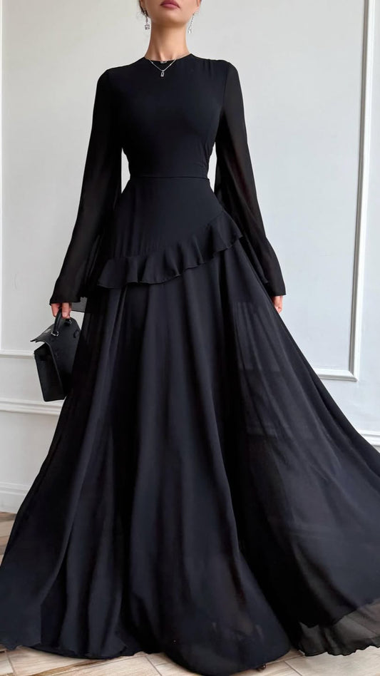 Maxikleid aus Chiffon mit Blütenapplikationen