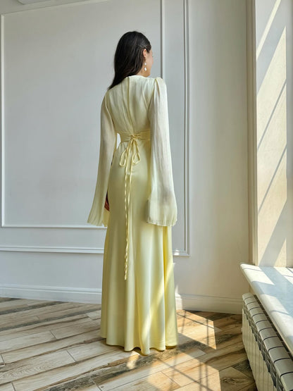 Abendkleid aus japanischer Seide in buttergelb